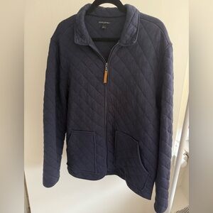 Banana Republic Quilted Navy Zip Jacket with Leather Pull